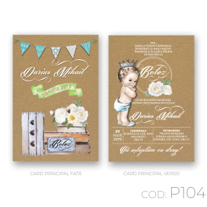 Invitație Botez Postcard P104 Vintage Baby Boy